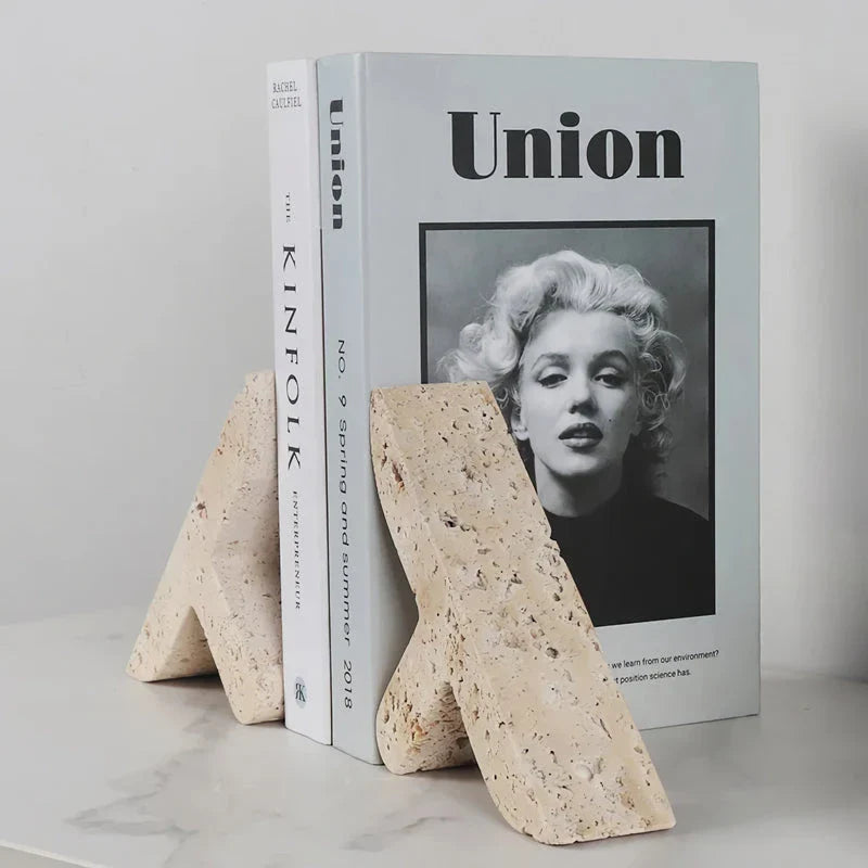 Elegant and Practical Travertine Bookends for Kiwi Homes - Natural Stone Decor for Bookshelves and Mantels