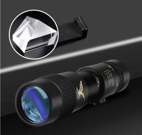 A premium super telephoto zoom monocular telescope with 10-300x optical zoom, advanced stabilisation, and night vision for capturing distant worlds in stunning detail