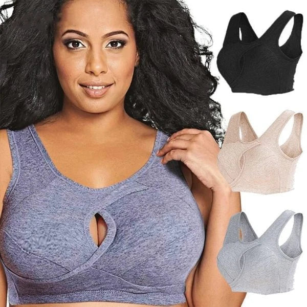 Anti-Sagging Wirefree Bra with criss-cross design, wide elastic straps, and inner comfort band for superior bust support and comfort