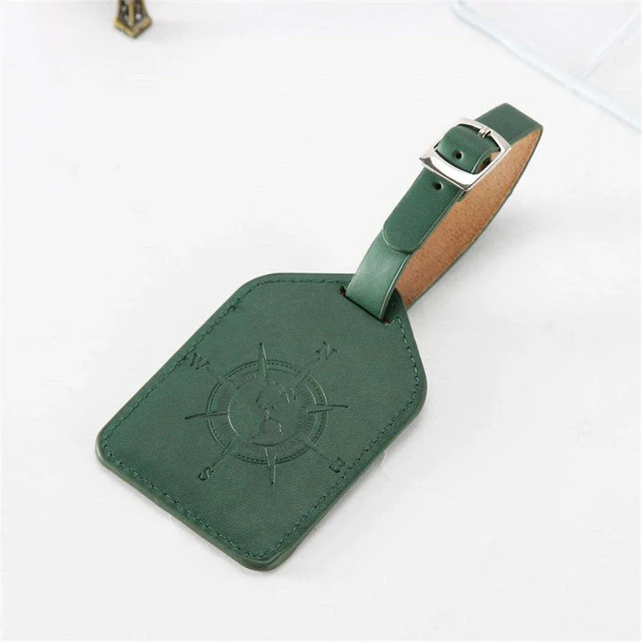 Compass Leather Luggage Tag with Geometric Design, Ideal for Kiwi Travellers