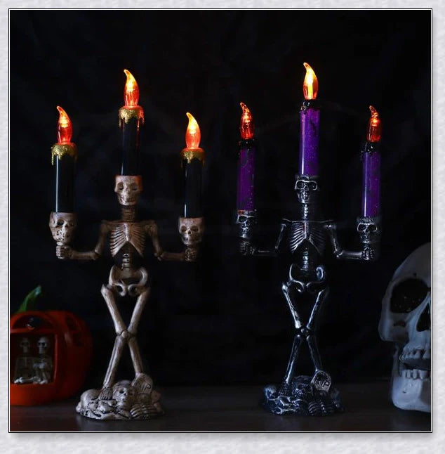 Eerie Skellight Halloween Skeleton Candlestick with Realistic Flickering LED Lights