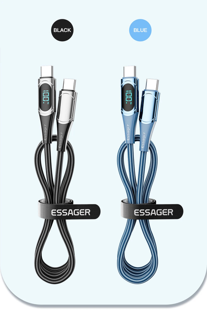 Essager Super Fast PD 100W/5A Type-C Charging Cable with Smart LED Display - Available in Black and Blue