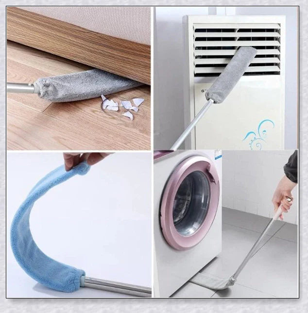 Versatile microfibre duster with extendable aluminium handle for easy cleaning of hard-to-reach areas