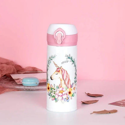 Eco-friendly Kiwi Unicorn Thermos made of premium stainless steel, keeping drinks hot or cold for hours