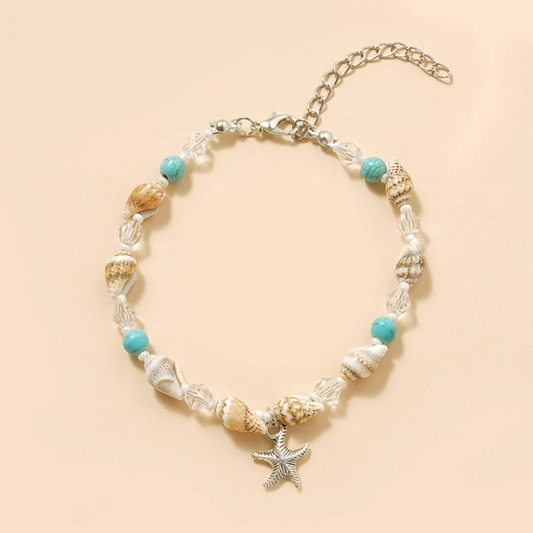 Charming starfish and green stone beaded anklet, a stylish and eco-friendly accessory for New Zealand beach lovers