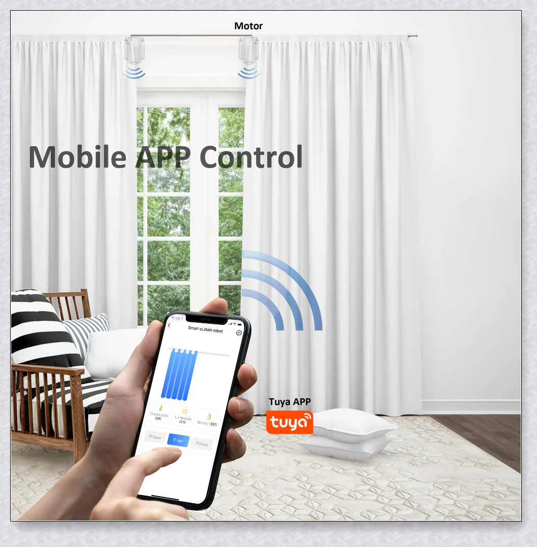 Switchbot smart curtain automation device that allows you to open and close curtains using voice commands or a mobile app