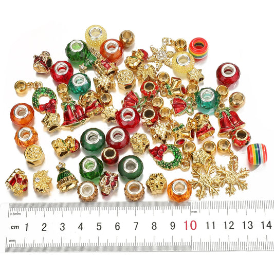 Alloy Christmas beads in a variety of festive colours, perfect for DIY holiday crafts and decorations.