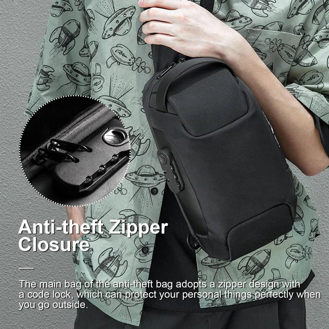 Durable waterproof crossbody bag with anti-theft features, USB charging, and spacious storage