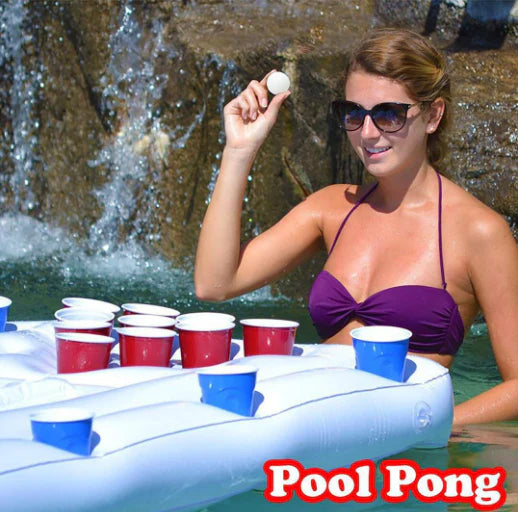 Shopfluxpro NZ Premium Inflatable Pool Beer Pong Table with 28 Cup Holders