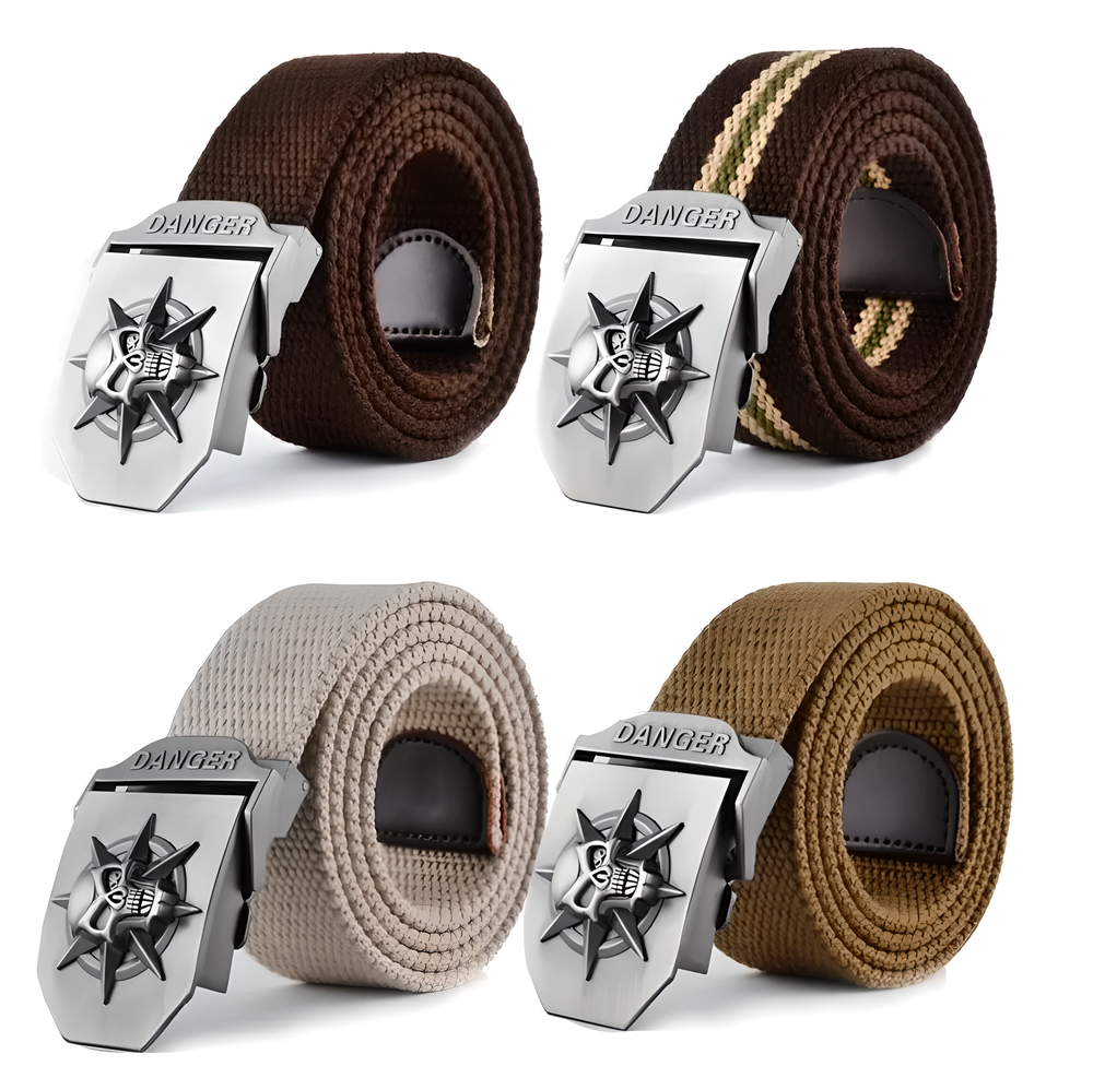 Tactical Buckle Belt with Skull Design - Durable Canvas Belt with Alloy Buckle for Active Kiwi Lifestyles