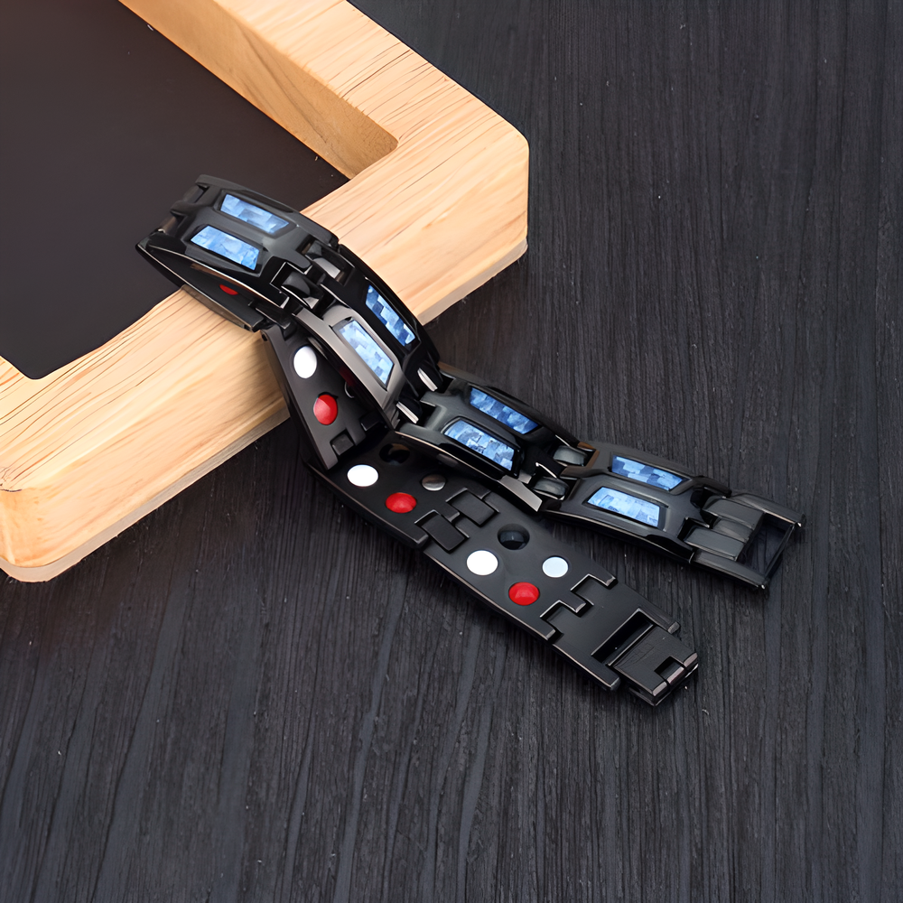 Titanium 4-in-1 Magnetic Energy Wellness Bracelet with powerful magnets, negative ions, and far infrared technology for pain relief and overall wellness