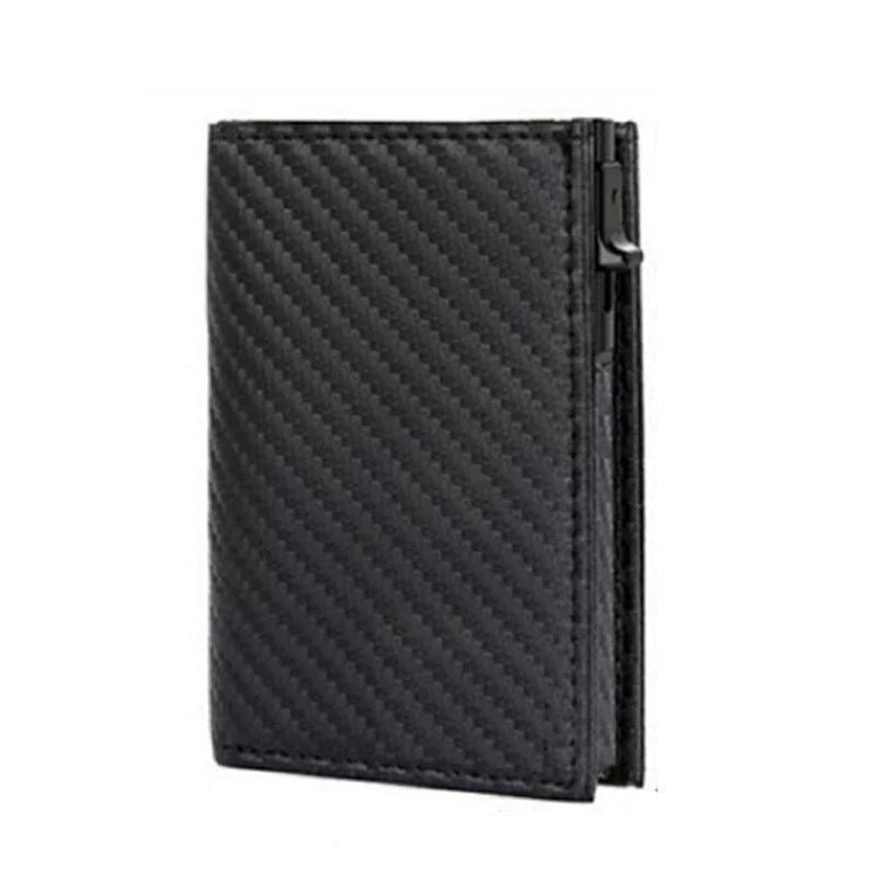 Anti-Magnetic Aluminum Card Clip Wallet with Cowhide Money Clip Bag and Buckle Closure