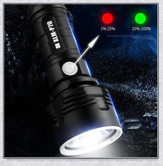 The Shadowhawk Flashlight, a high-powered LED flashlight with a maximum output of 90,000 lumens, providing exceptional illumination for various outdoor and emergency situations.