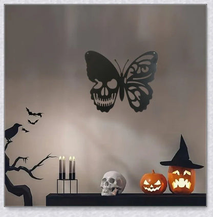 Captivating Halloween Butterfly Iron Wall Art Decoration with Striking Skeletal Wing Patterns