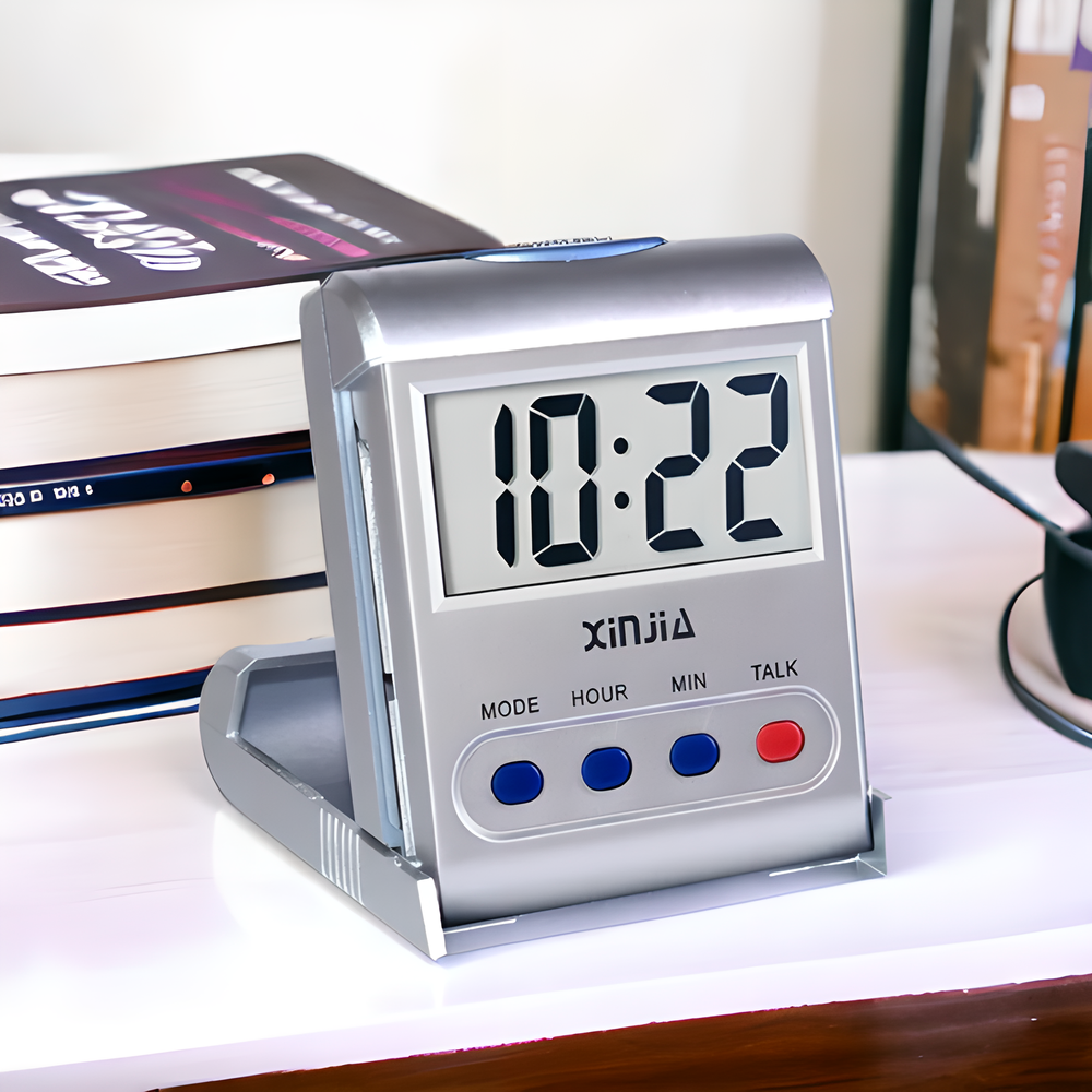 Talking Digital Alarm Clock and Wristwatch Set with voice-enabled time-telling, backlit display, and waterproof design for inclusive timekeeping