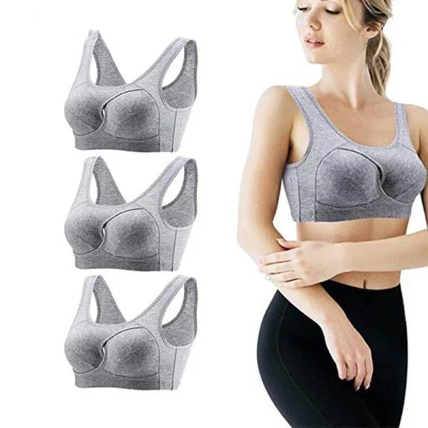 Anti-Sagging Wirefree Bra with criss-cross design, wide elastic straps, and inner comfort band for superior bust support and comfort