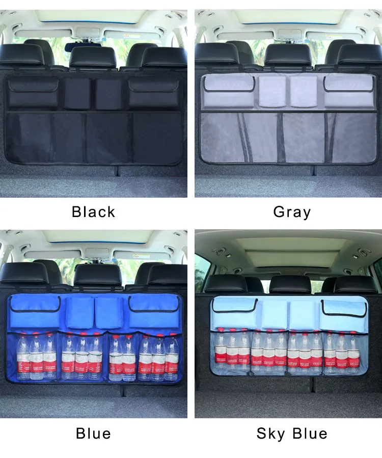 Universal car boot organiser made of durable Oxford cloth with adjustable Velcro straps to fit any vehicle