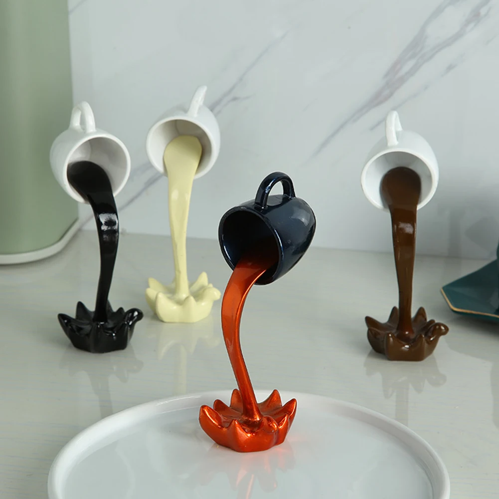 Stylish floating coffee cup sculpture made of premium resin, available in various color options for Kiwi homes