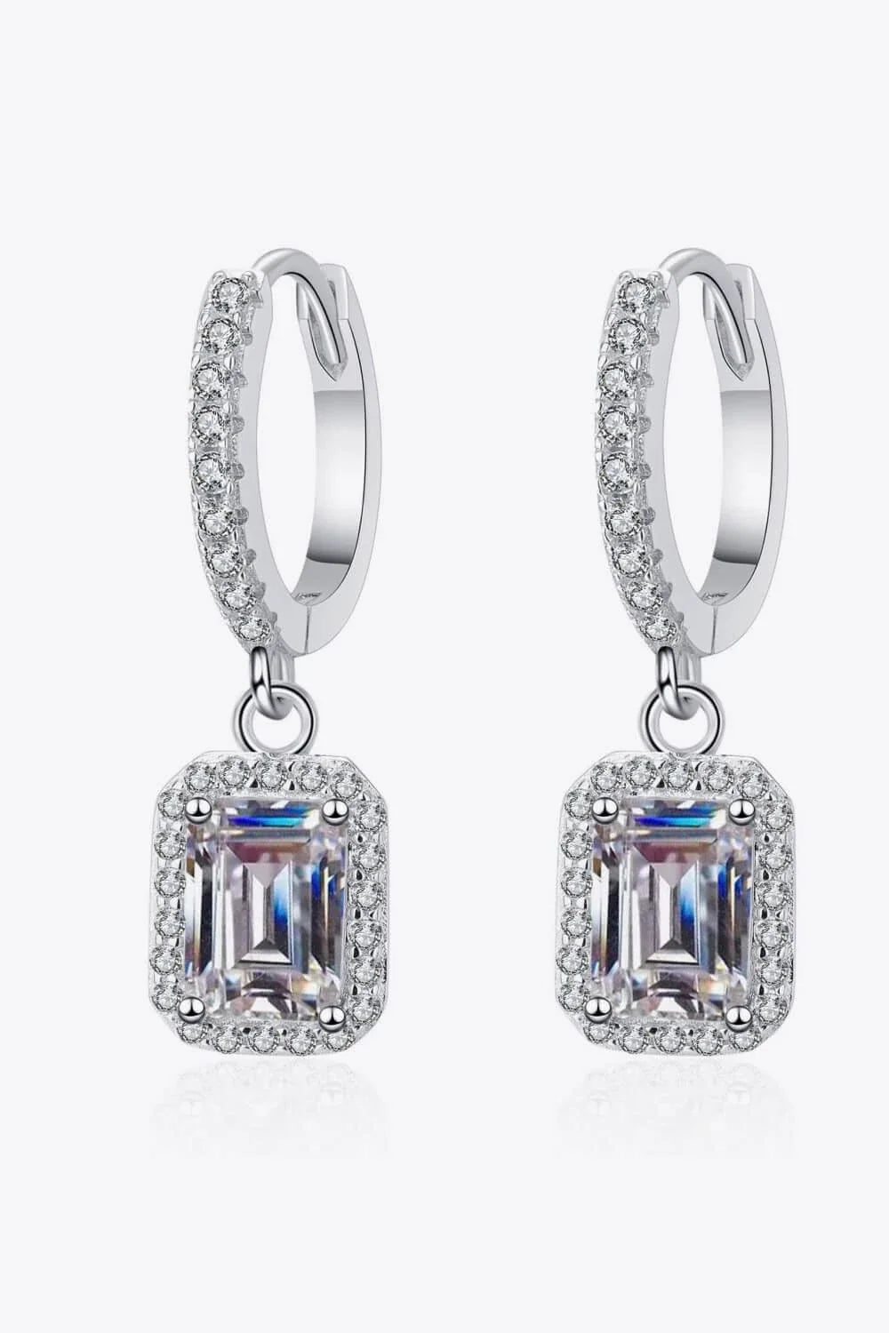 Elegant Moissanite 925 Sterling Silver Drop Earrings with sparkling Moissanite stones and rhodium-plated finish