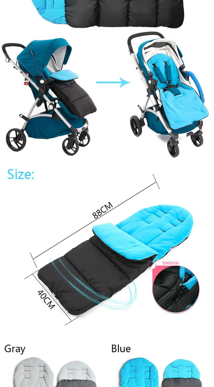 Cosy winter footmuff for baby stroller or pram, designed to keep your little one warm and comfortable during outdoor adventures.