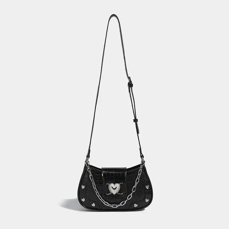 Punk Chain Ladies Underarm Purse with retro heart design, chains, and sequins for fashionable Kiwi women