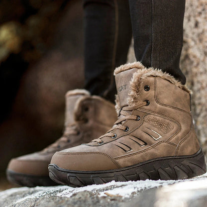 Warm, cosy and stylish high-top winter boots for Kiwi men, featuring a microfiber upper, rubber sole, and unique embossed design.