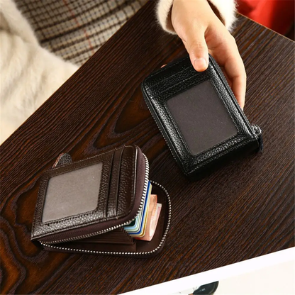 Compact PU leather wallet with multiple card slots, cash slots, and external pockets for easy organization