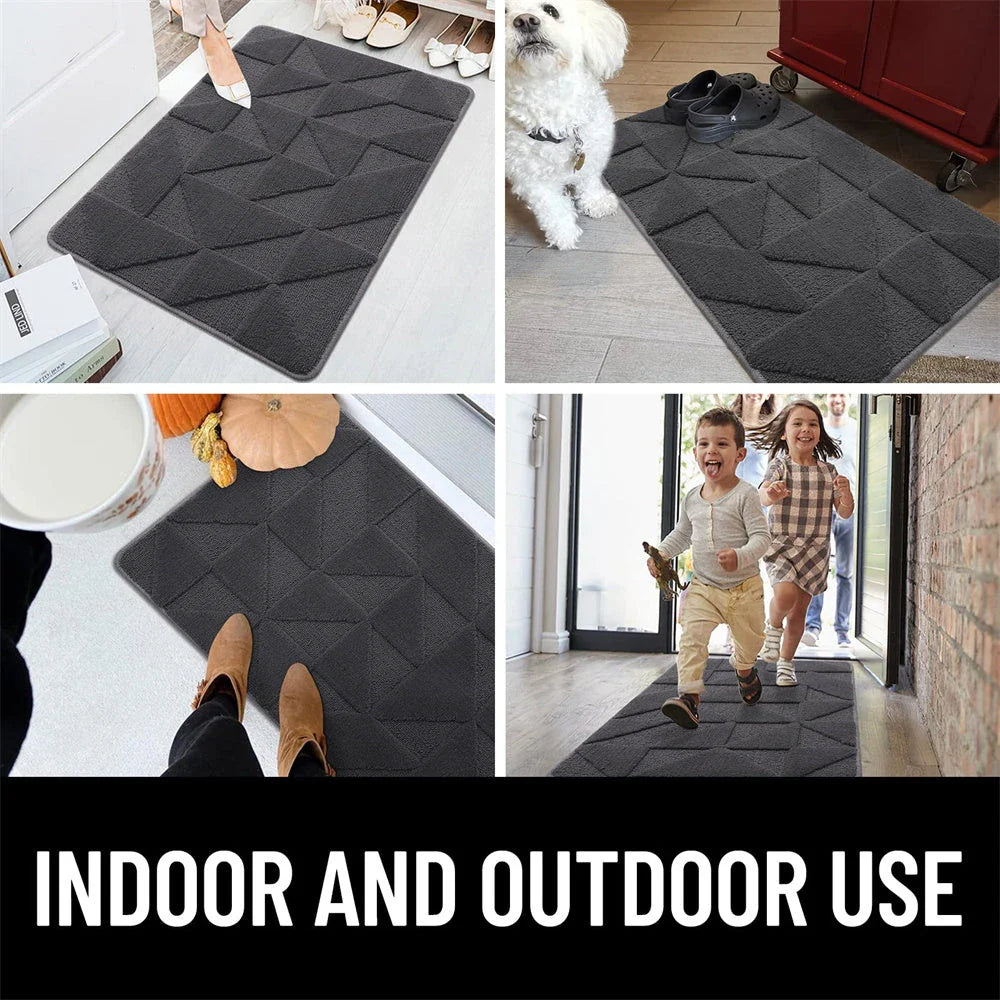 Geometric non-slip microfibre door mat in various sizes, featuring an elegant pattern and durable construction for a clean, stylish entryway.