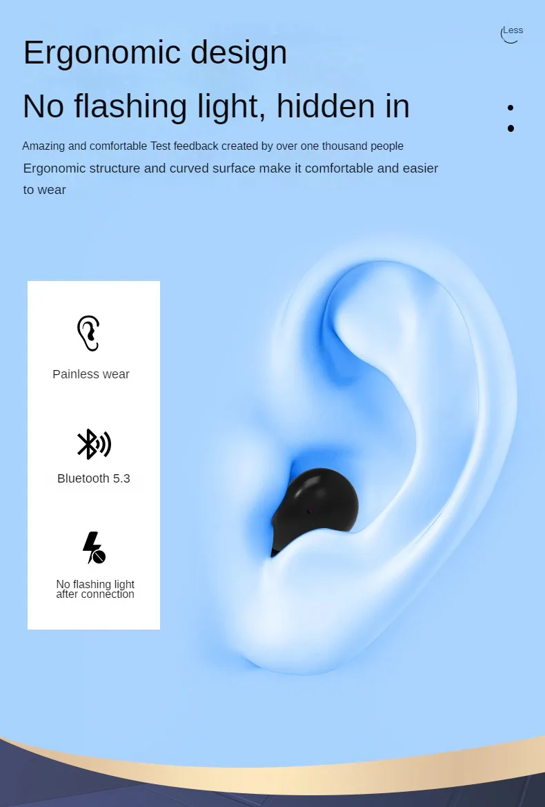 Ultra-lightweight Bluetooth 5.3 Invisible Earbuds with Immersive 6D Surround Sound, Noise Reduction, and Long Battery Life