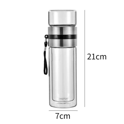 400ml Double Layer Glass Tea Infuser Bottle with Stainless Steel Infuser and Wooden Accent