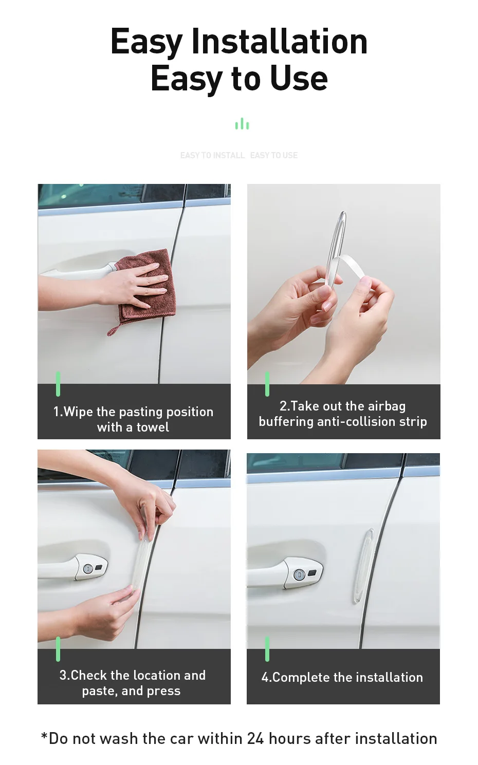 CarGuard Car Door Protection Bumper Strip in transparent color, protecting a car door from dents and scratches