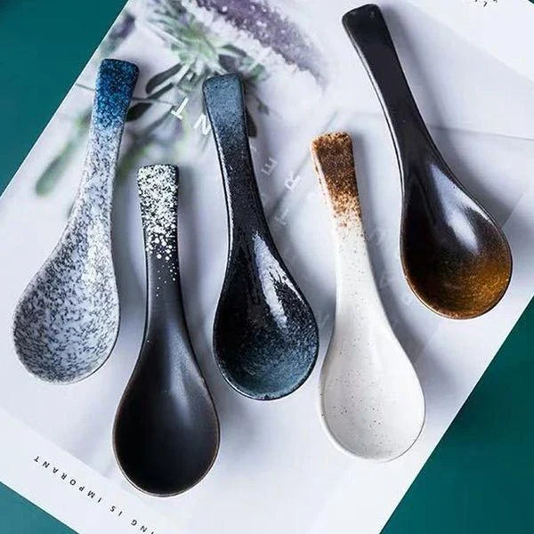Premium New Zealand-crafted ceramic soup spoon in various vibrant colours, featuring a traditional Japanese design and durable construction