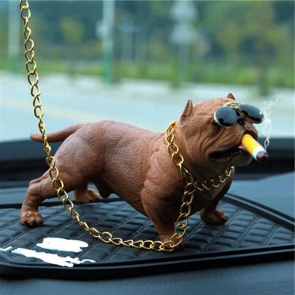 A high-quality, lifelike American Bully dog figure dashboard decor for your car's interior