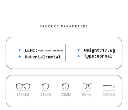 Anti-Blue Light Foldable Metal Reading Glasses with Stainless Steel Frame and Polycarbonate Lenses for Eye Protection