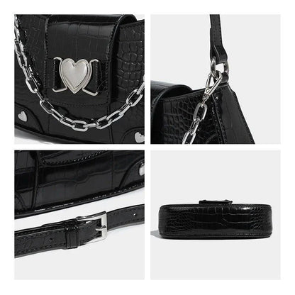 Punk Chain Ladies Underarm Purse with retro heart design, chains, and sequins for fashionable Kiwi women