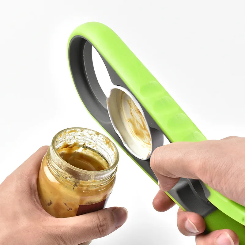 Versatile 4-in-1 Bottle and Jar Opener - a multi-purpose kitchen tool with 4 different sized openings to fit a wide range of lids and caps