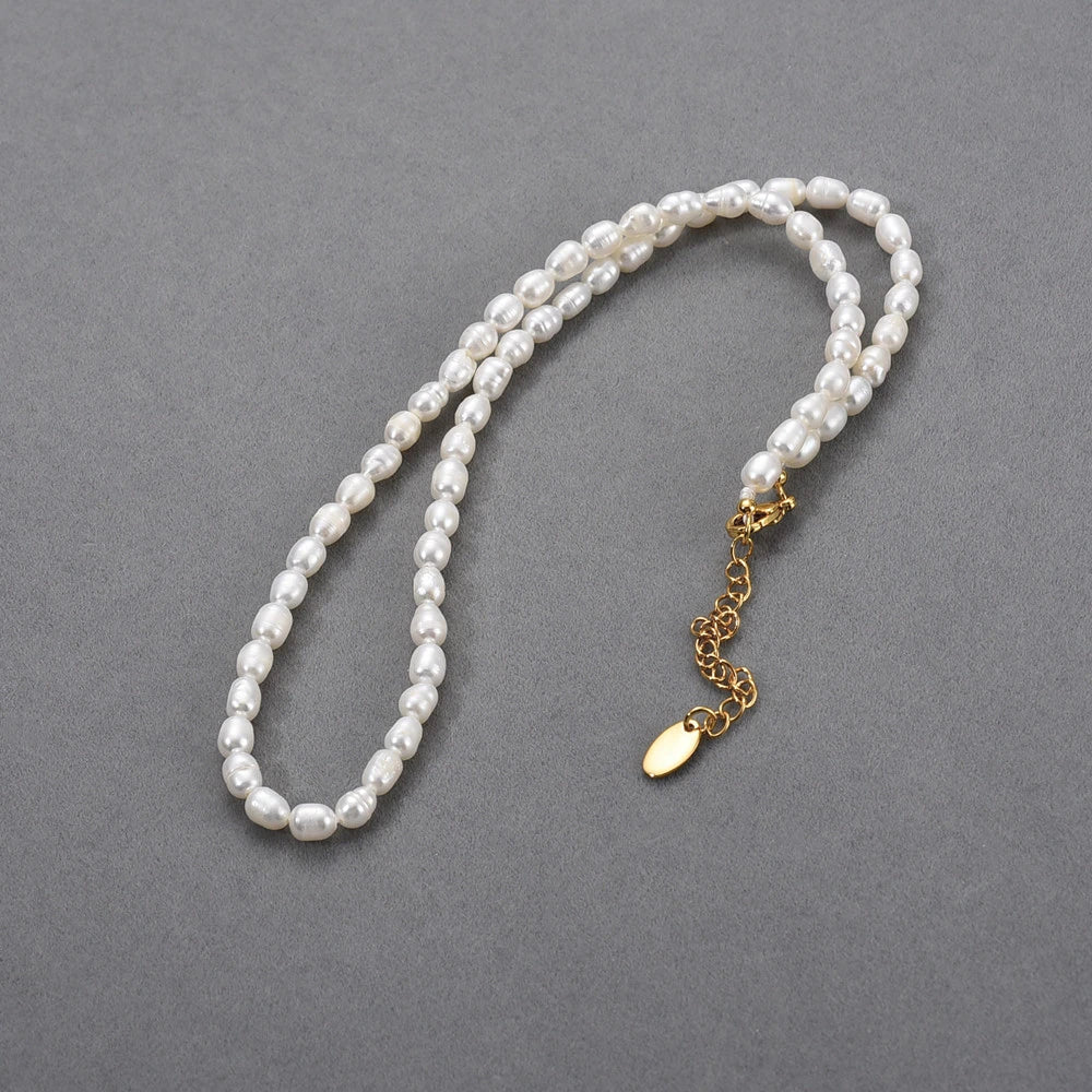 Trendha Natural Freshwater Pearl Necklace with Adjustable 18K Gold-Plated Chain