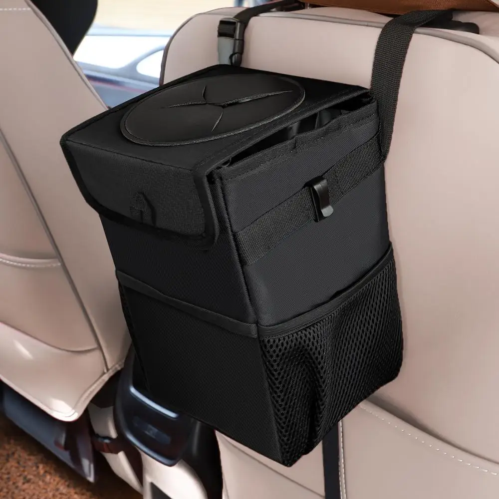 Sturdy and foldable waterproof car rubbish bin with adjustable straps and leak-proof design