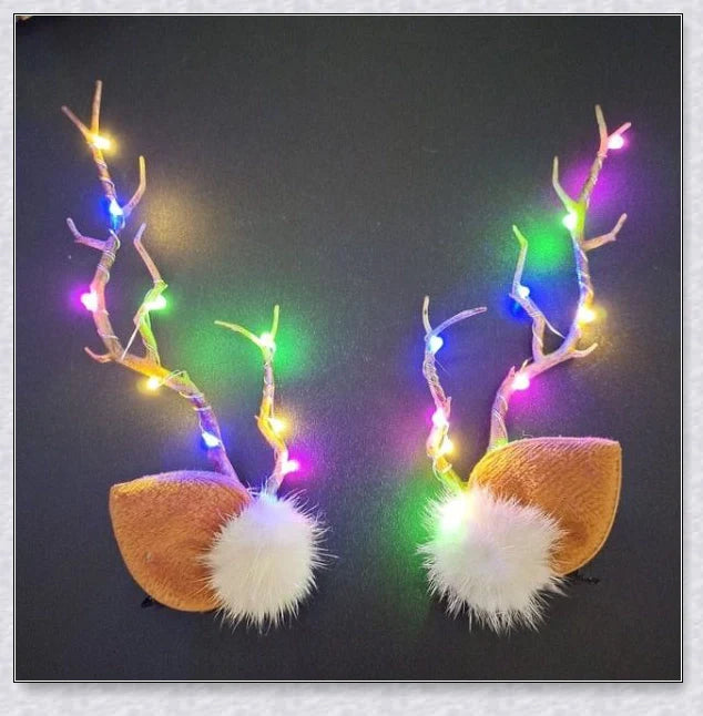 Festive Blinking Hair Clip with twinkling LED lights and adorable antler design for Christmas celebrations