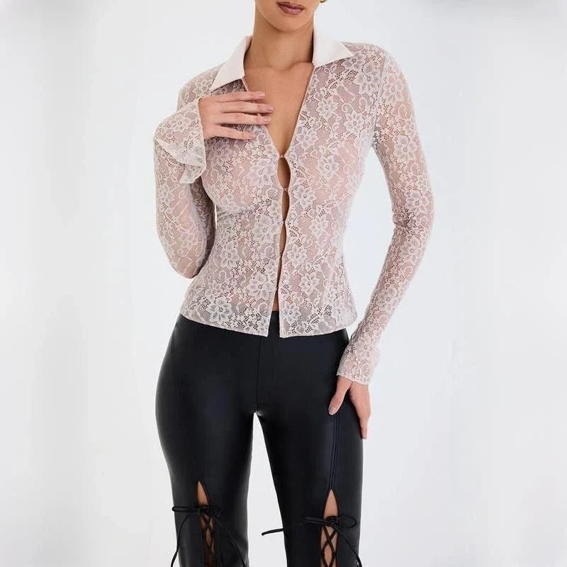 Stylish lace flare sleeve t-shirt with turn-down collar, a versatile and comfortable summer top for New Zealand women