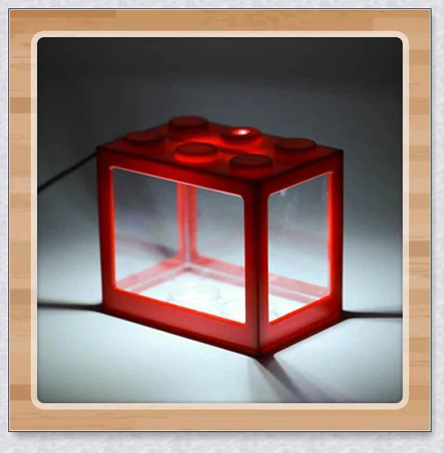 Stackable InspireHOME Mini Block Aquarium with LED lighting, showcasing various color options and configuration possibilities