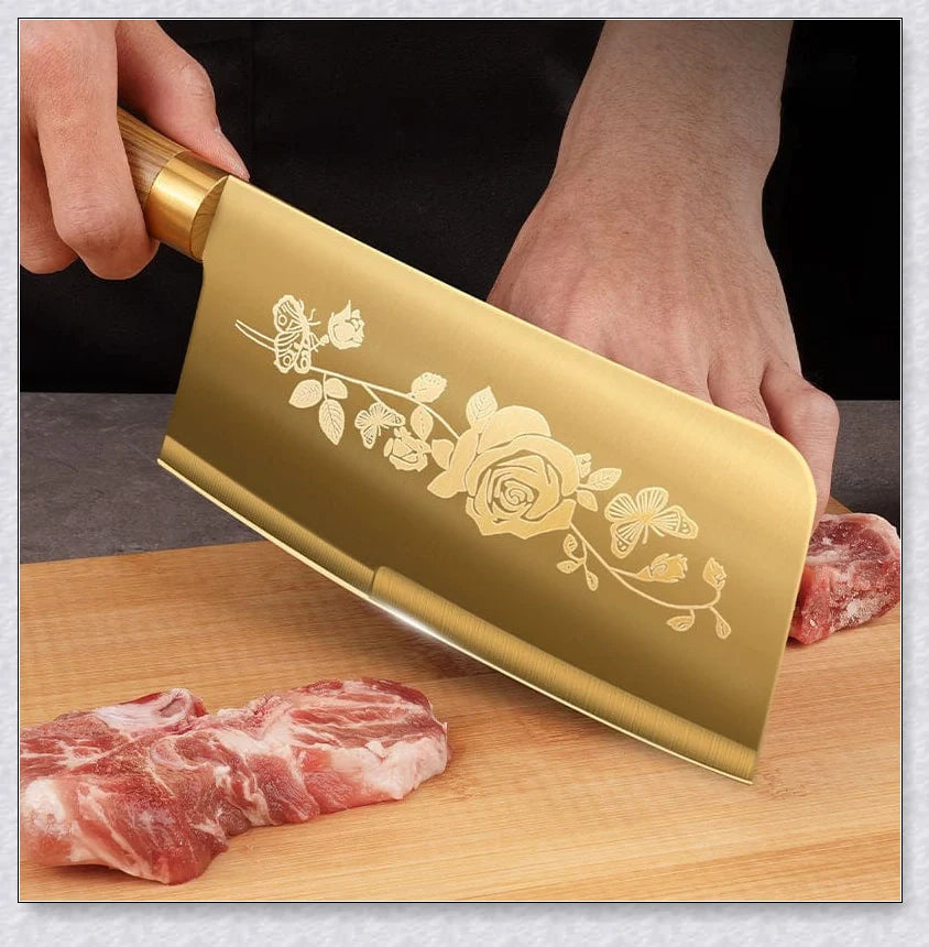 Titangold Designer Titanium Kitchen Knife Set with premium stainless steel blades and innovative titanium coating for enhanced corrosion resistance and durability.