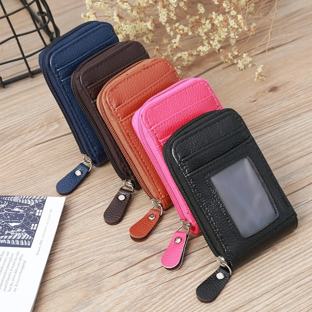 Compact PU leather wallet with multiple card slots, cash slots, and external pockets for easy organization