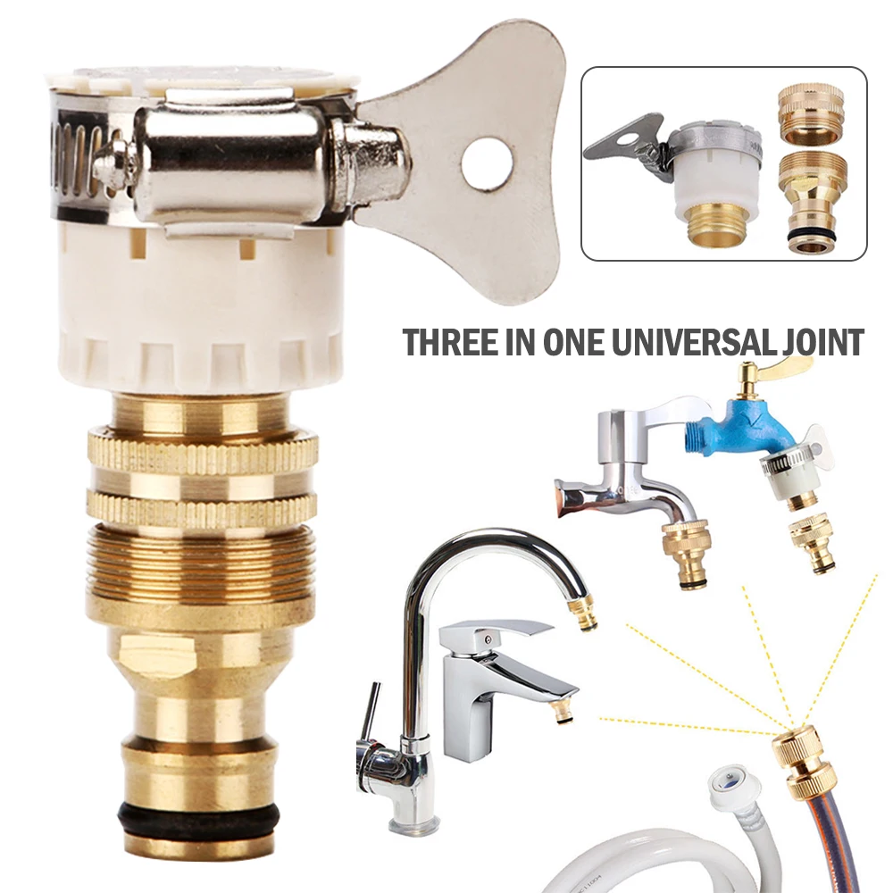 Premium brass 3-in-1 faucet adaptor with universal design for connecting a variety of taps, hoses, and water sources