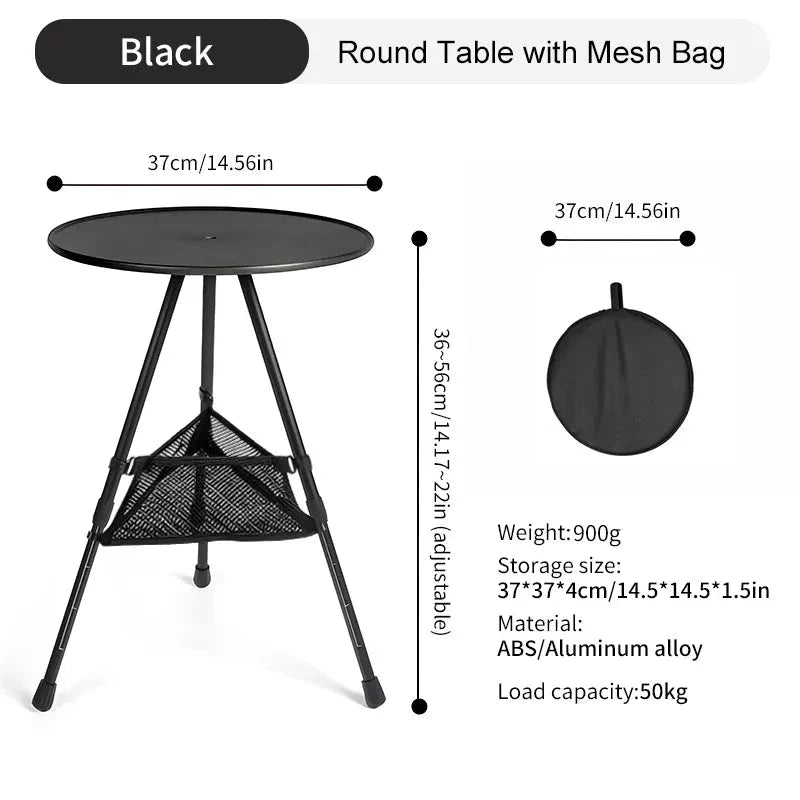 Adjustable Ultralight Portable Camping Round Table with Light Stand - Durable, Portable, and Versatile Outdoor Furniture