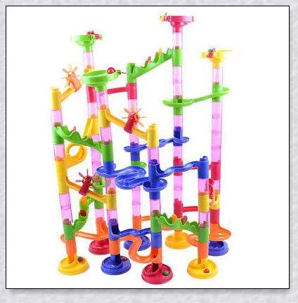 Vibrant 105-piece marble run set with tracks, tunnels, and towers for Kiwi kids to build and race marbles through