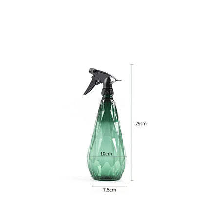 A sleek, 1000ml diamond-patterned watering can with a transparent body for easy water level monitoring