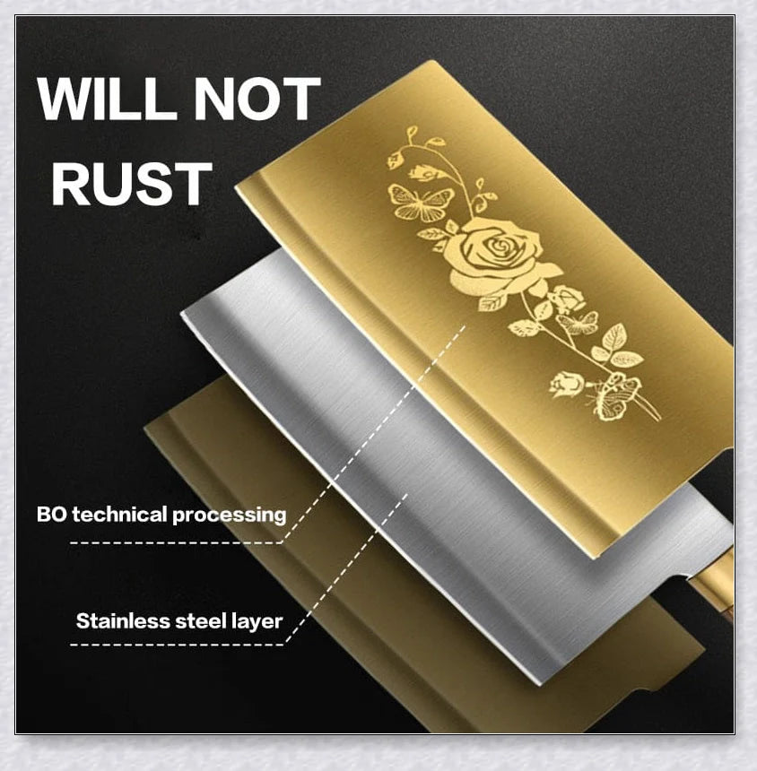 Titangold Designer Titanium Kitchen Knife Set with premium stainless steel blades and innovative titanium coating for enhanced corrosion resistance and durability.