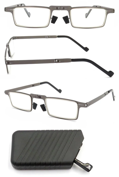 Anti-Blue Light Foldable Metal Reading Glasses with Stainless Steel Frame and Polycarbonate Lenses for Eye Protection