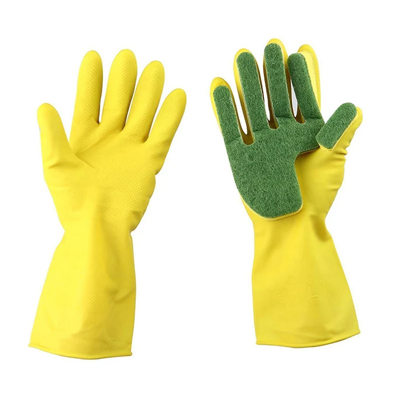 Dual-Duty Scrub Gloves with open-finger scrub sponge and closed-palm double-layer sponge design for effortless cleaning in the kitchen, bathroom, and beyond.